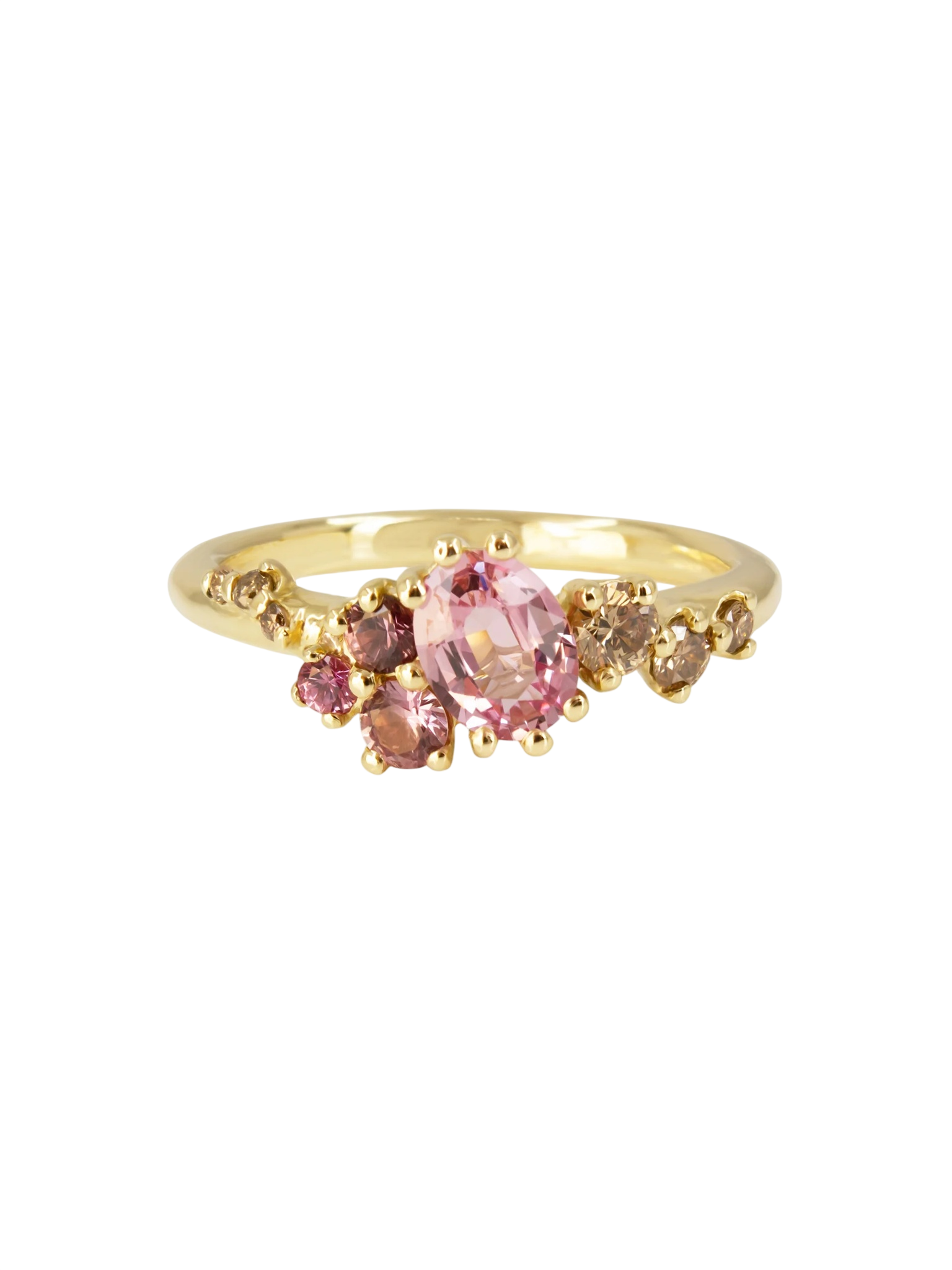 One Of A Kind Dryad V Ring - Padparadscha Sapphires And Champagne Diamonds